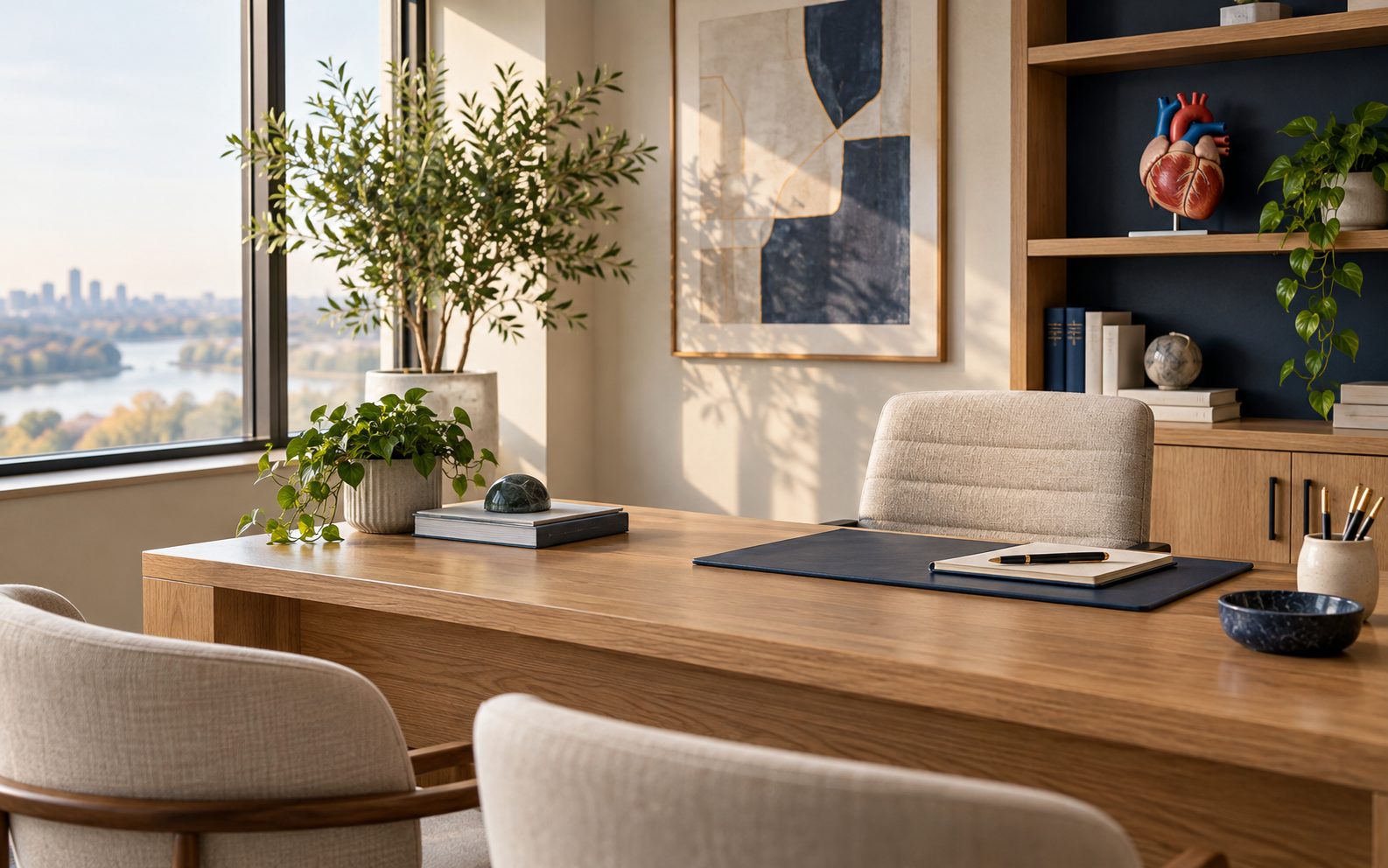 A calm consultation room with a wide window
